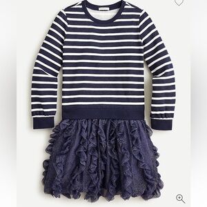 J. CREW Girls Striped Navy and White Dress with Ruffled Skirt. BRAND NEW